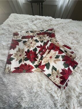 St. Nicholas Square Poinsettia Print Holiday Placemats and Napkins